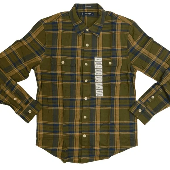 😻NWT Lucky Brand Plaid Flannel Shirt Long Sleeves Green Plaid - Picture 1 of 3